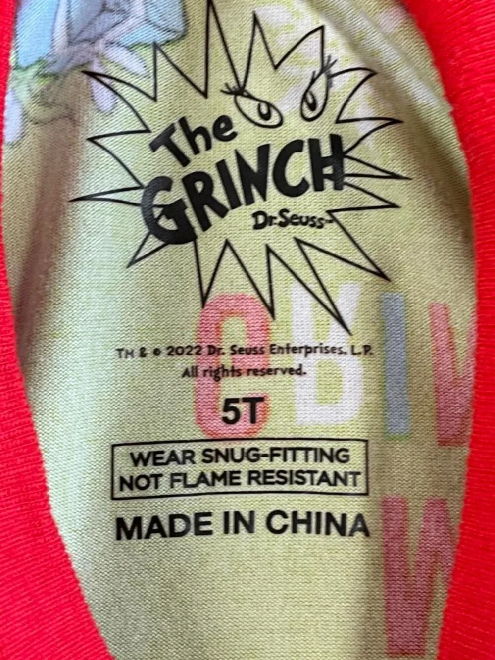 Kids The Grinch Christmas Holiday Sleepwear Lightweight COZY Pajama Set Sz 5T